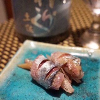 日本酒すすむ、〆秋刀魚のミョウガ巻き